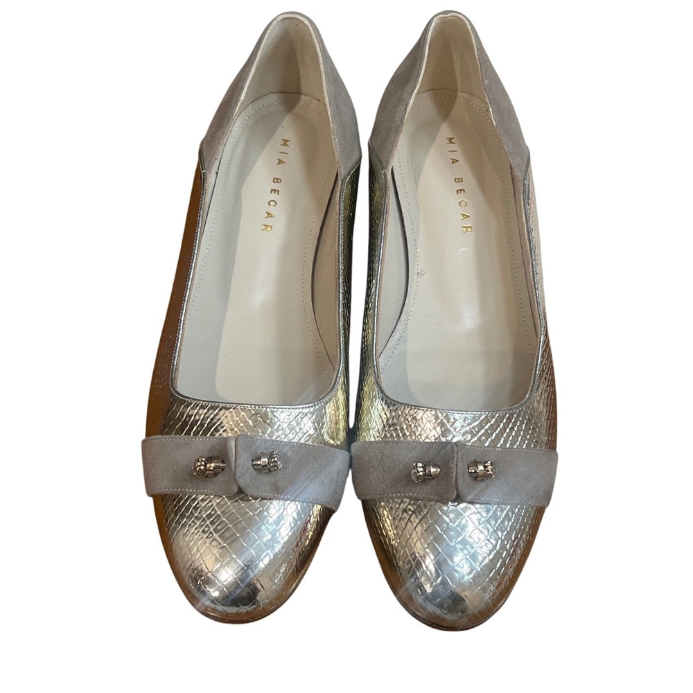 Mia Becar Metallic Snake Embossed Ballet Flats  Suede Bow Accent Gold‎ EU 37.5